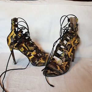 Aquazurra Mod. Amazon Snake Skin Heels, 39.5